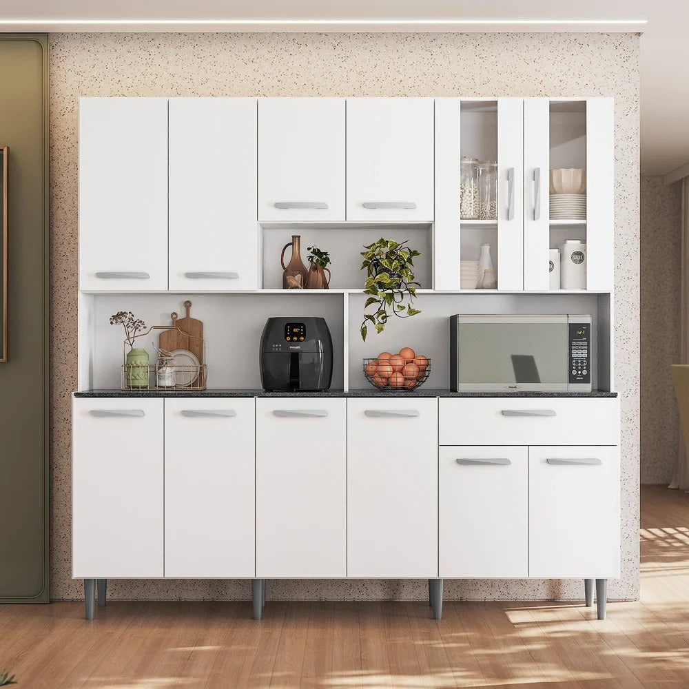 Armário de Cozinha 12 Portas 1 Gaveta com Vidro – Branco