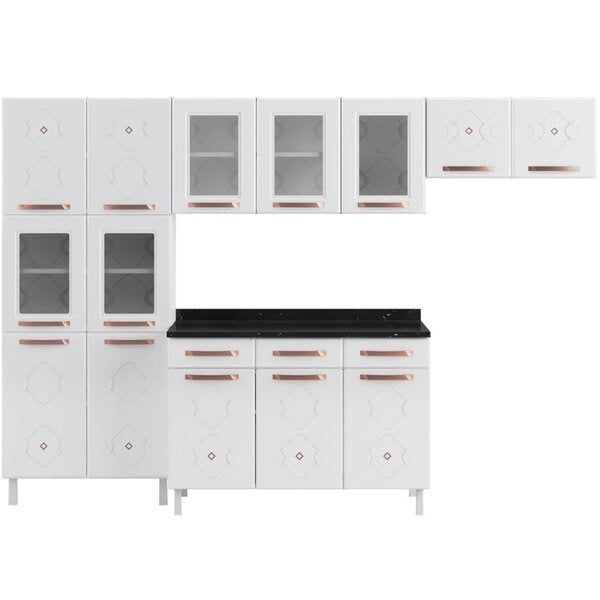 Cozinha Compacta 14 Portas 2 Gavetas com Vidro – Branco