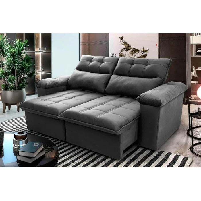 Sofá Retrátil e Reclinável 2,00m Suede Cinza com Molas no Assento