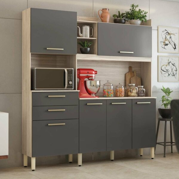 Cozinha Compacta 6 Portas 2 Gavetas com Tampo – Avena Grafito