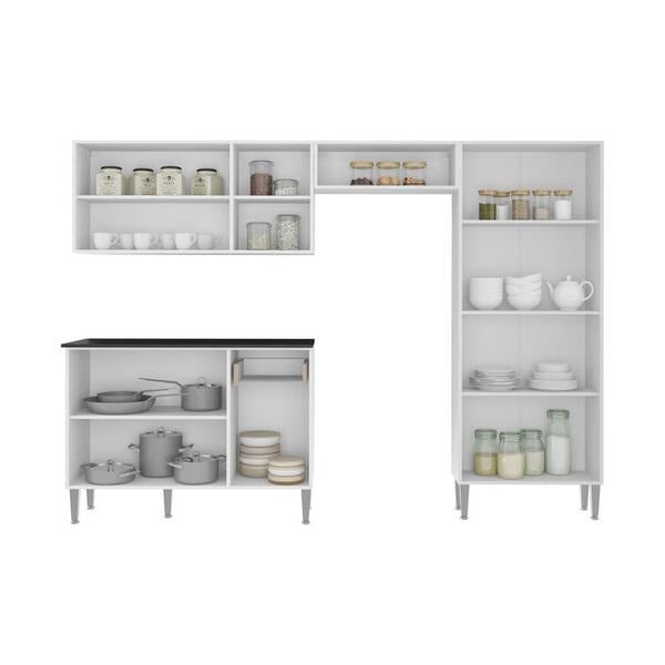 Cozinha Compacta Modular com Balcão e Armário – Branco e Lacca Fumê