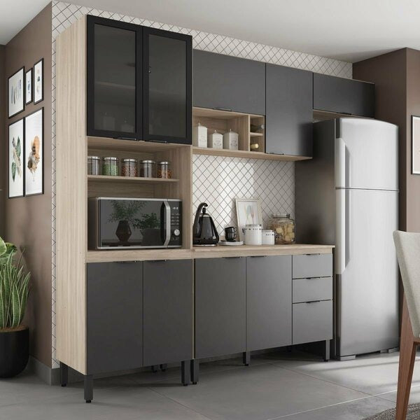 Cozinha Compacta 10 Portas 2 Gavetas com Torre Quente – Cinza
