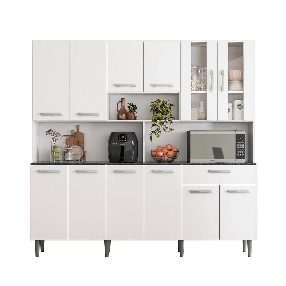 Armário de Cozinha 12 Portas 1 Gaveta com Vidro – Branco