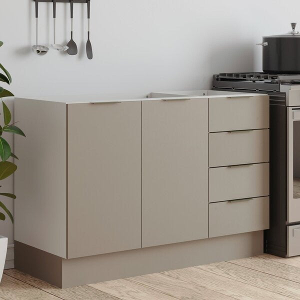 Balcão Pia 120cm sem Tampo com Rodapé 2 Portas e Gavetas Fendi Trama/Branco