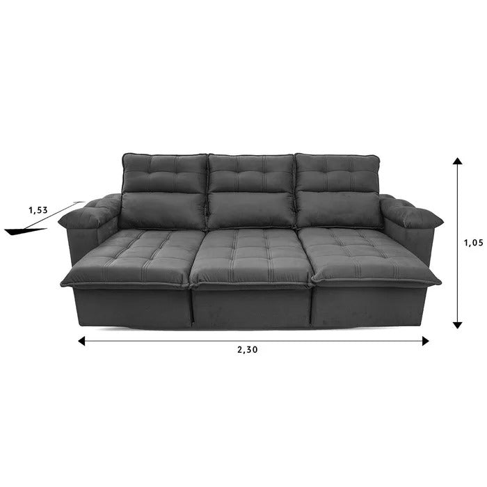 Sofá Retrátil e Reclinável 4 Lugares 2,30m Suede Cinza com Molas