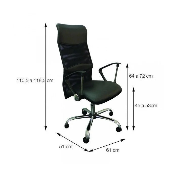 Cadeira Presidente OR-3307 com Relax Tela Mesh e Base Cromada Preta
