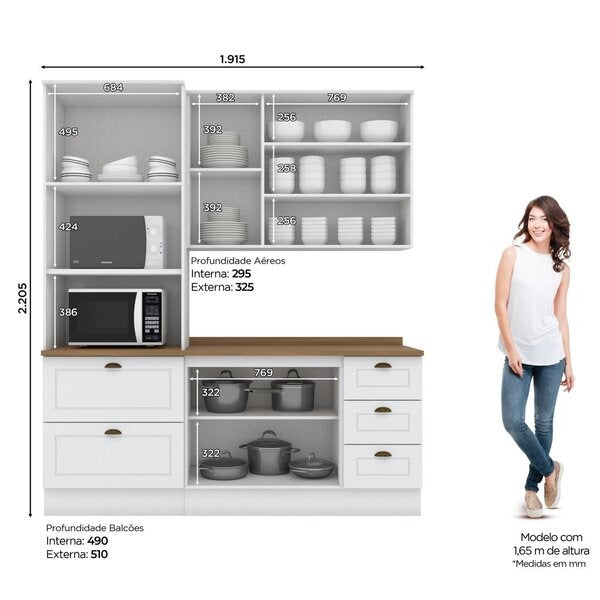 Cozinha Compacta 3 Peças com Torre Quente – Branco HP e Nature