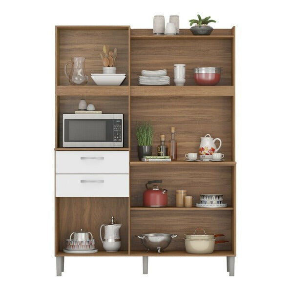 Armário de Cozinha Compacta Harmonia com 6 Portas e 2 Gavetas – Amêndola Touch/Branco