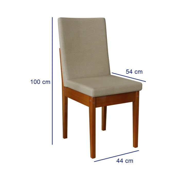Conjunto Mesa de Jantar com Vidro e 6 Cadeiras Madeira e Linho Caramelo