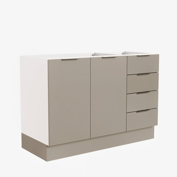 Balcão Pia 120cm sem Tampo com Rodapé 2 Portas e Gavetas Fendi Trama/Branco