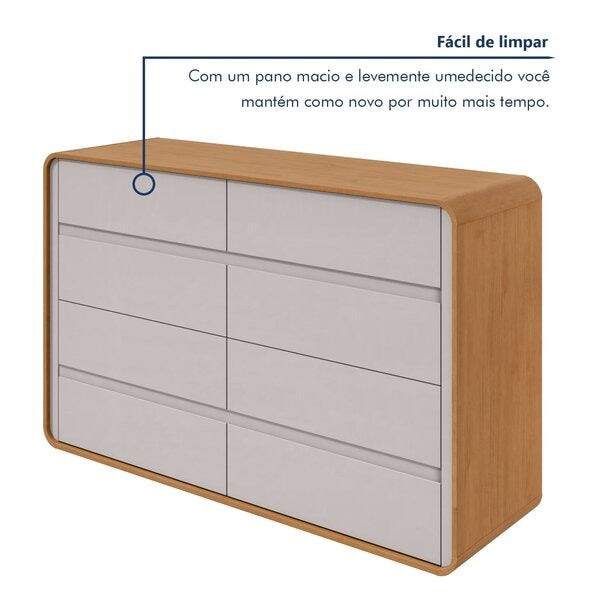 Cômoda 8 Gavetas Loop 152cm Amêndoa Clean/Off White