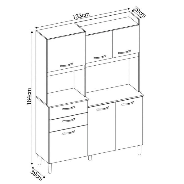 Armário de Cozinha Compacta Harmonia com 6 Portas e 2 Gavetas – Amêndola Touch/Branco