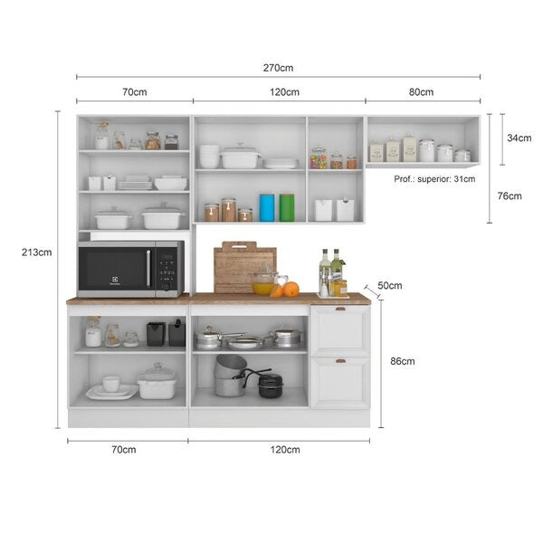 Cozinha Completa 10 Portas 2 Gavetas com Nicho para Forno – Branco