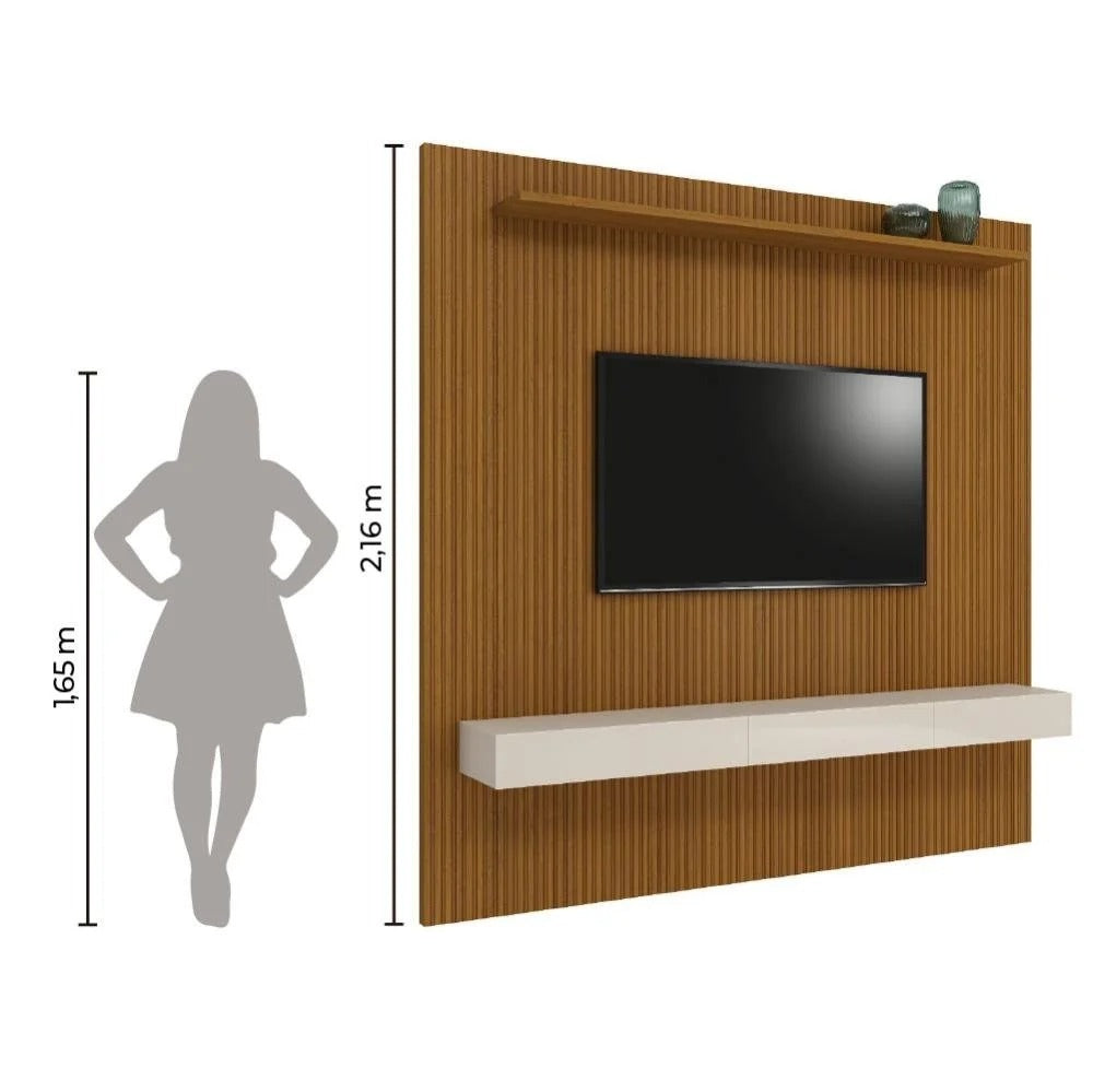 Painel Ripado 3D para TV até 75 Polegadas com Nicho e Portas Basculantes