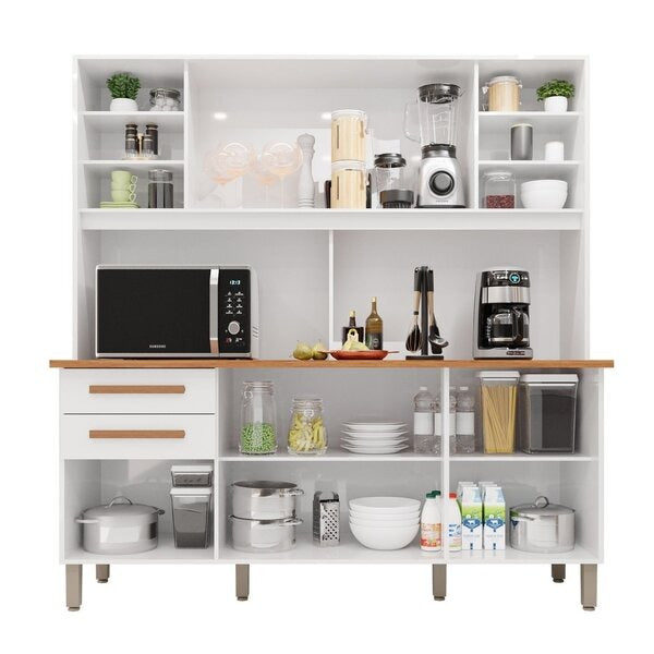 Cozinha Compacta 6 Portas 2 Gavetas com Tampo – Branco Neve