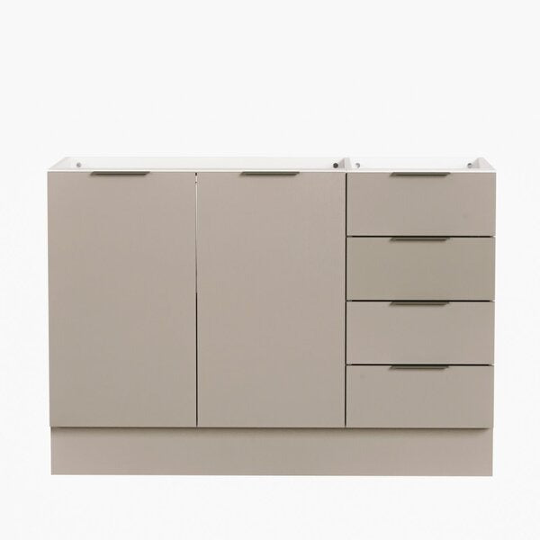 Balcão Pia 120cm sem Tampo com Rodapé 2 Portas e Gavetas Fendi Trama/Branco