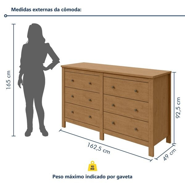 Cômoda 6 Gavetas Maggiore New Amêndoa Clean