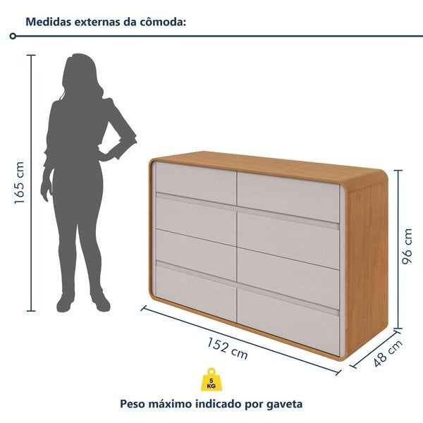 Cômoda 8 Gavetas Loop 152cm Amêndoa Clean/Off White