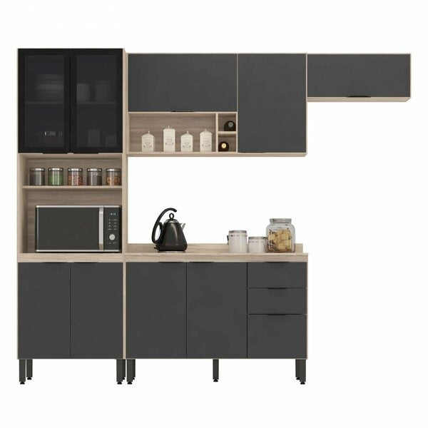 Cozinha Compacta 10 Portas 2 Gavetas com Torre Quente – Cinza