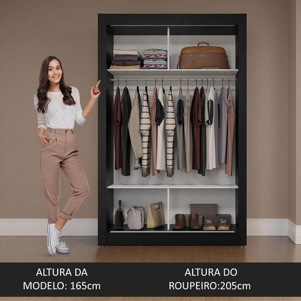 Guarda-Roupa Solteiro 2 Portas de Correr MDP Preto Milano