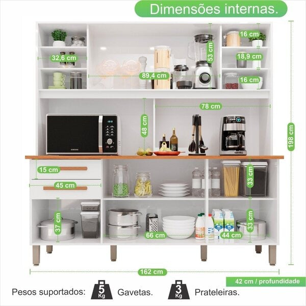 Cozinha Compacta 6 Portas 2 Gavetas com Tampo – Branco Neve