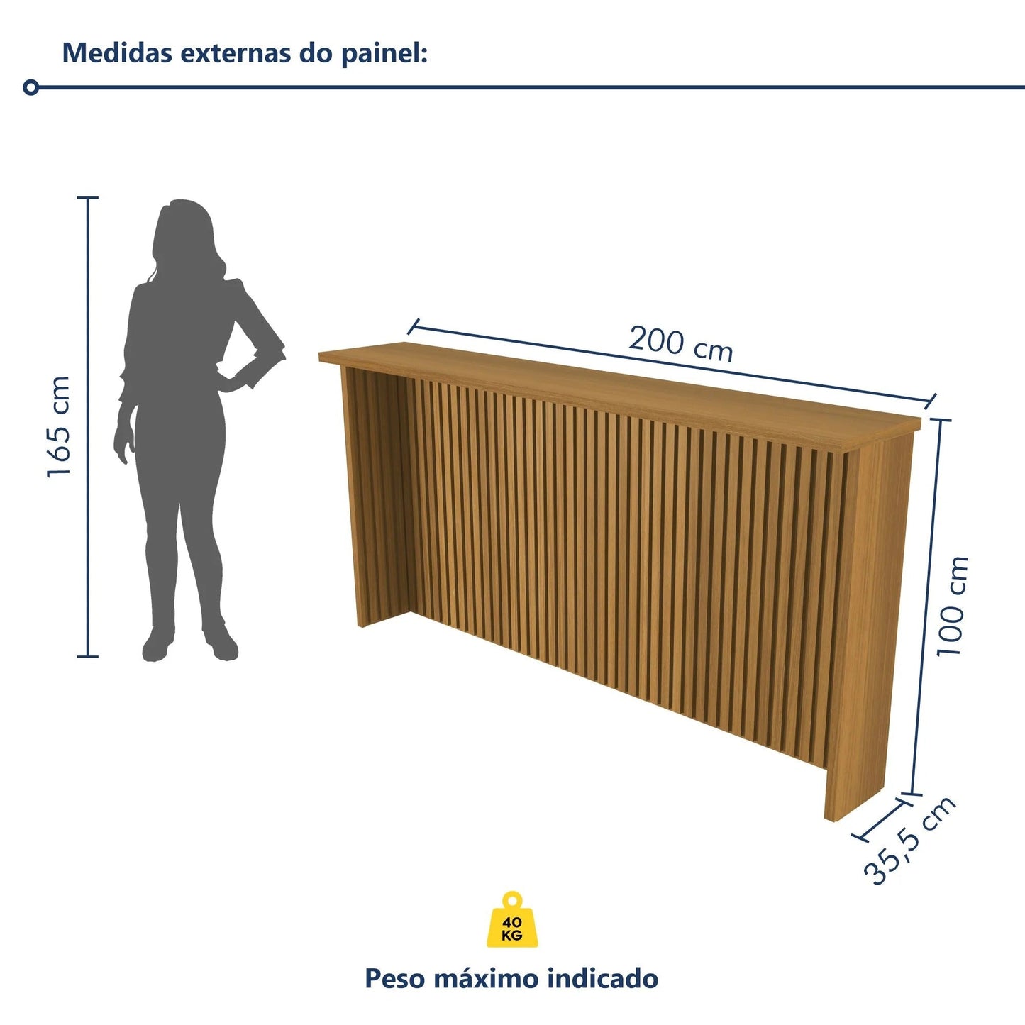 Painel Ripado com Bancada para Cozinha 200cm em MDF – Freijó