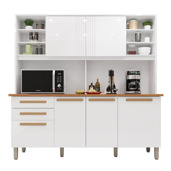 Cozinha Compacta 6 Portas 2 Gavetas com Tampo – Branco Neve