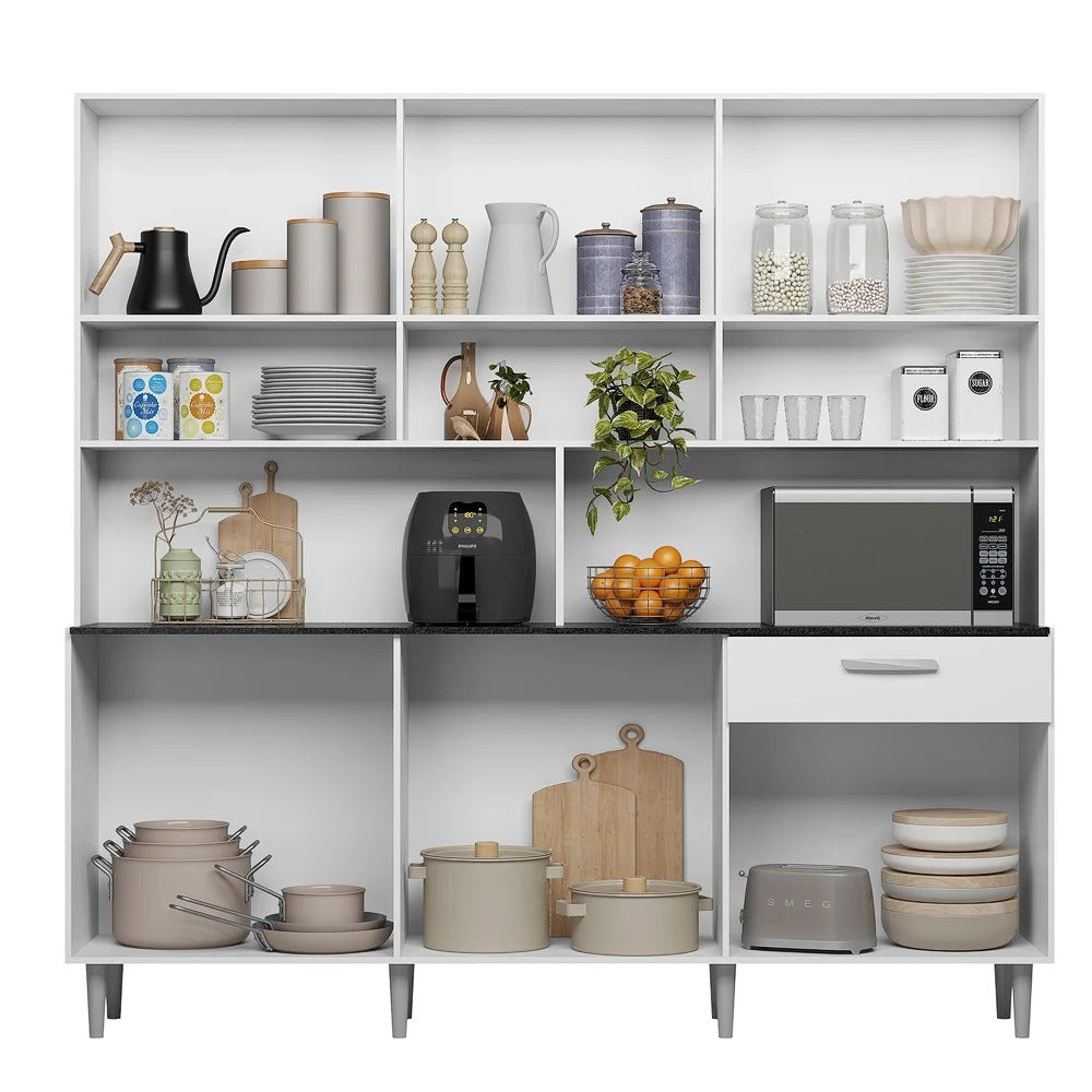 Armário de Cozinha 12 Portas 1 Gaveta com Vidro – Branco