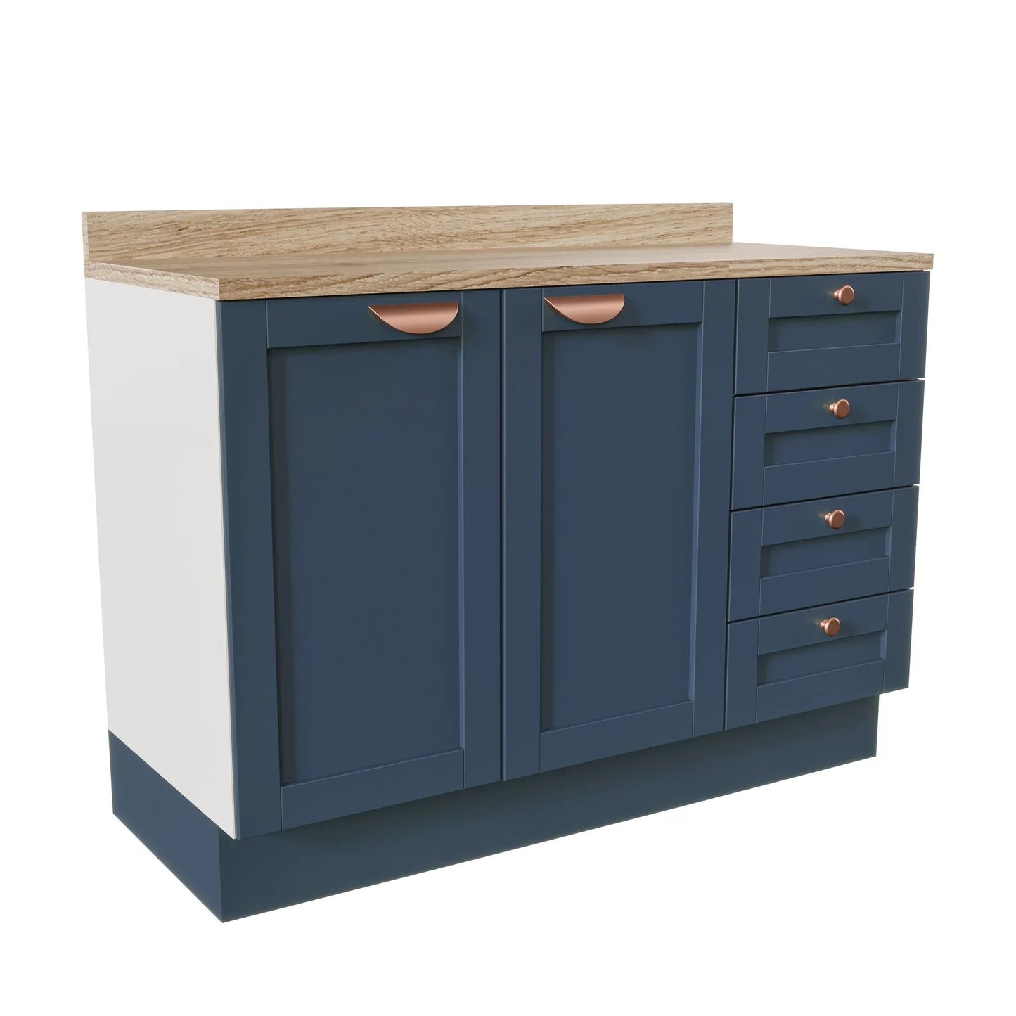 Balcão para Pia 120cm sem Tampo Branco/Azul com Gaveta e Portas Soft Close
