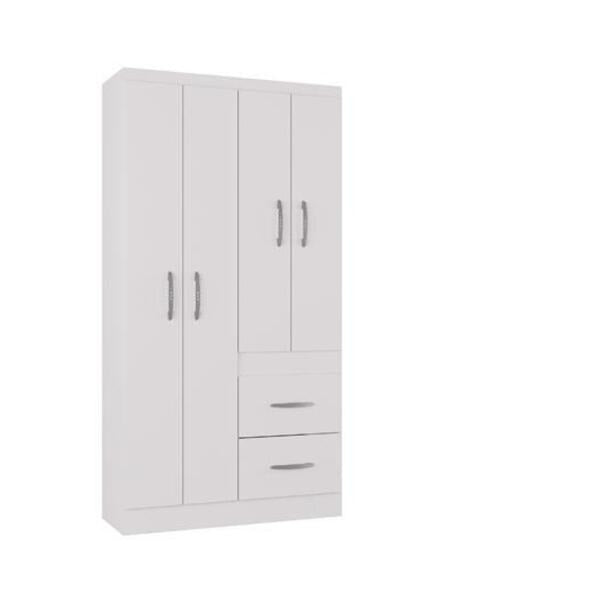 Guarda-Roupa Solteiro 4 Portas 2 Gavetas MDP Branco Brilho Milão