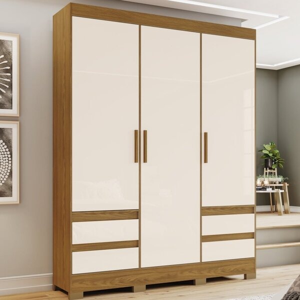 Guarda-Roupa Solteiro 3 Portas 4 Gavetas MDP Nature Off White Lema