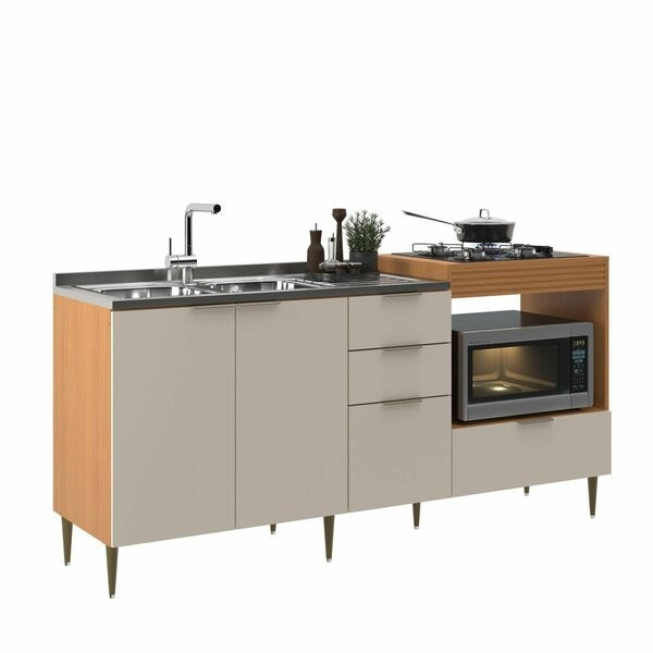 Balcão para Pia ou Cooktop 190cm com 4 Portas e 2 Gavetas Angelin Premium/Off White
