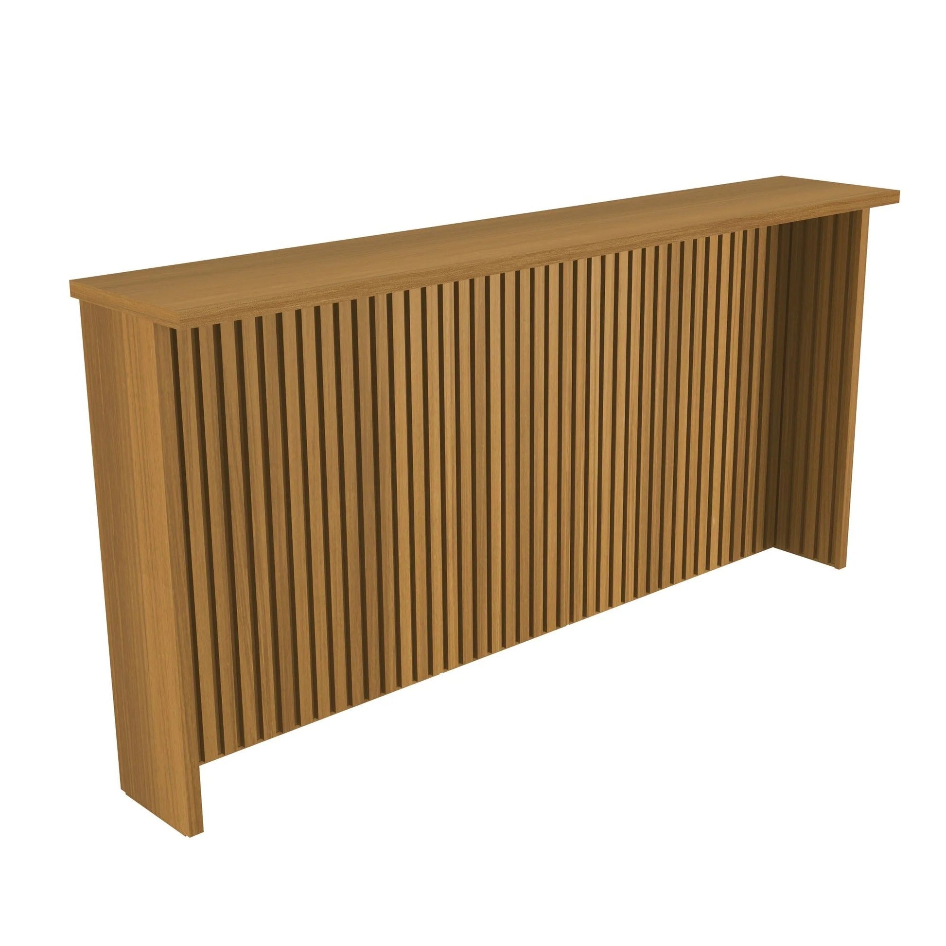 Balcão ripado em madeira para painel de TV, design moderno e funcional