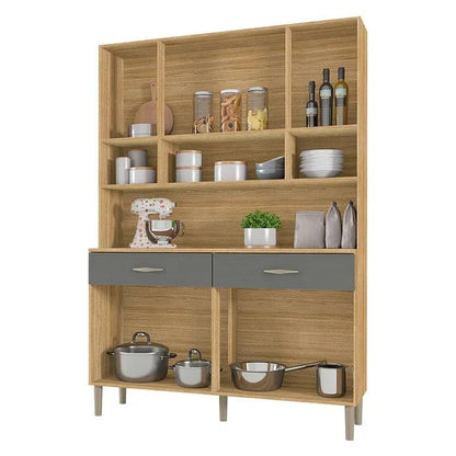 Cristaleira de cozinha em madeira com portas de vidro e acabamento branco