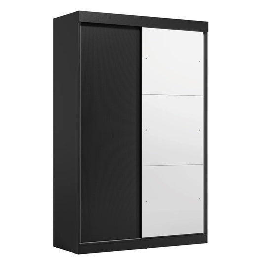 Guarda-roupa de 2 portas de correr na cor preto e branco com design moderno.