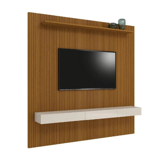 Painel Ripado 3D para TV até 75 Polegadas com Nicho e Portas Basculantes