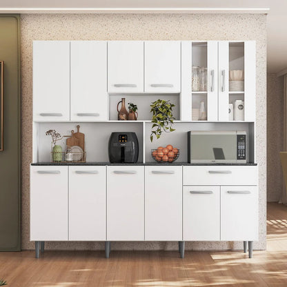 Armário de Cozinha 12 Portas 1 Gaveta com Vidro – Branco