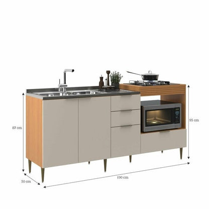Balcão para Pia ou Cooktop 190cm com 4 Portas e 2 Gavetas Angelin Premium/Off White