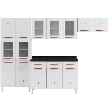 Cozinha Compacta 14 Portas 2 Gavetas com Vidro – Branco