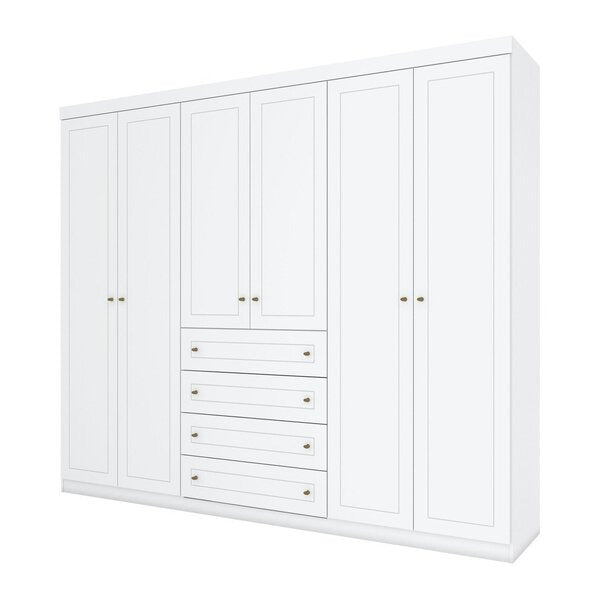 Guarda-Roupa Casal 6 Portas com 4 Gavetas Externas Branco