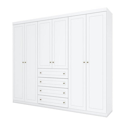 Guarda-Roupa Casal 6 Portas com 4 Gavetas Externas Branco