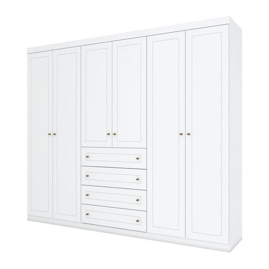 Guarda-Roupa Casal 6 Portas com 4 Gavetas Externas Branco