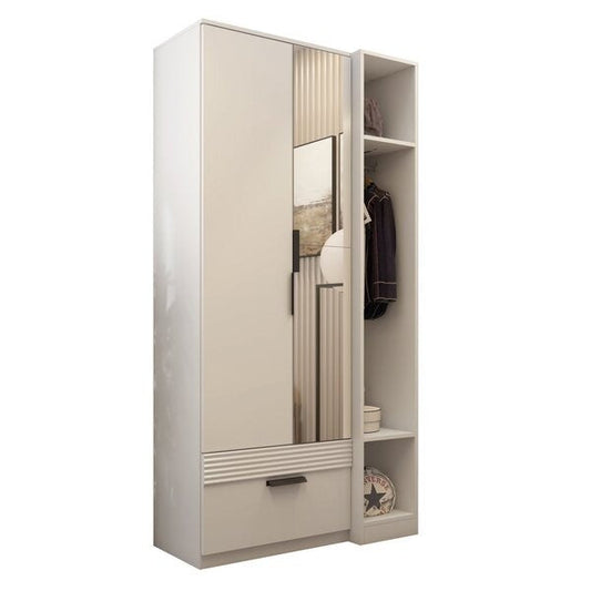 Guarda-Roupa Solteiro 2 Portas 1 Gaveta MDP Branco com Espelho
