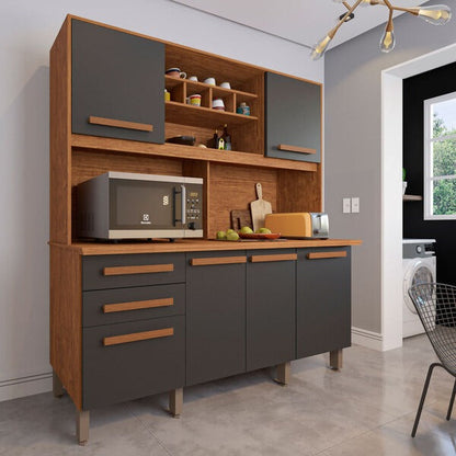 Cozinha Compacta 6 Portas 2 Gavetas com Tampo – Cinamomo e Grafite