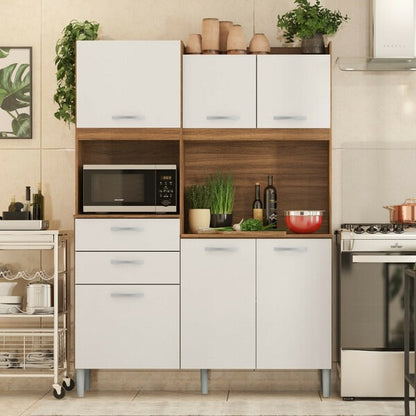 Armário de Cozinha Compacta Harmonia com 6 Portas e 2 Gavetas – Amêndola Touch/Branco