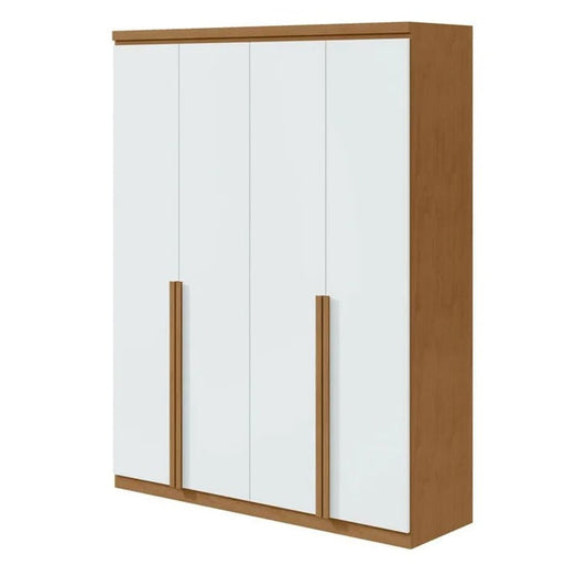 Guarda-Roupa Solteiro 4 Portas 2 Gavetas MDF Amêndoa Clean com Branco Alonzo