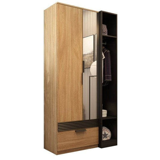 Guarda-Roupa Solteiro 2 Portas 1 Gaveta com Espelhos Amêndoa e Preto Capri