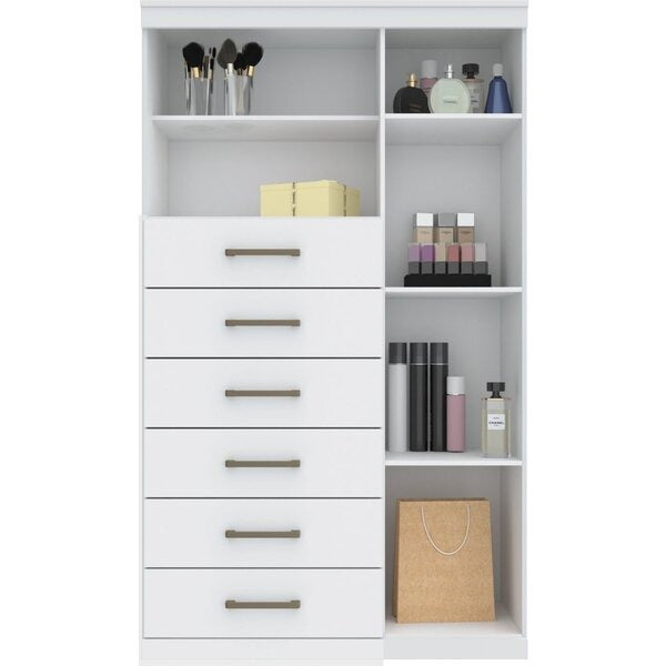 Cômoda 6 Gavetas e 1 Porta com Espelho 163cm Branco