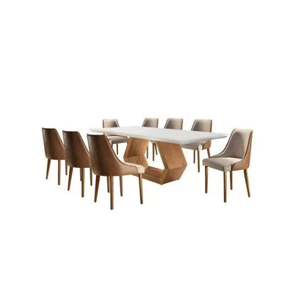 Mesa de Jantar Madeira Maciça 220cm com Vidro e 8 Cadeiras Estofadas