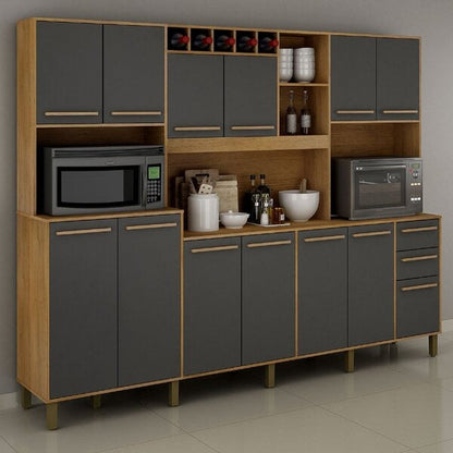 Cozinha Completa 13 Portas 2 Gavetas com Adega – Cinamomo e Grafite